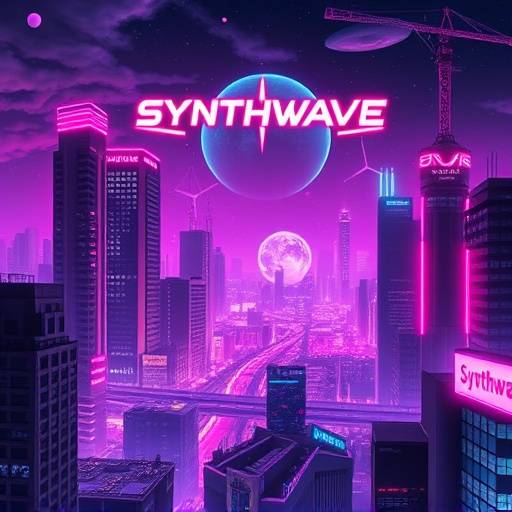 Album cover for Neon Nights by Synthia Nova, featuring a neon cityscape